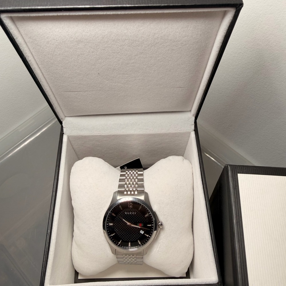 Gucci G-Timeless Slim Steel Bracelet Black Mens Watch YA126309 - Picture 2 of 7